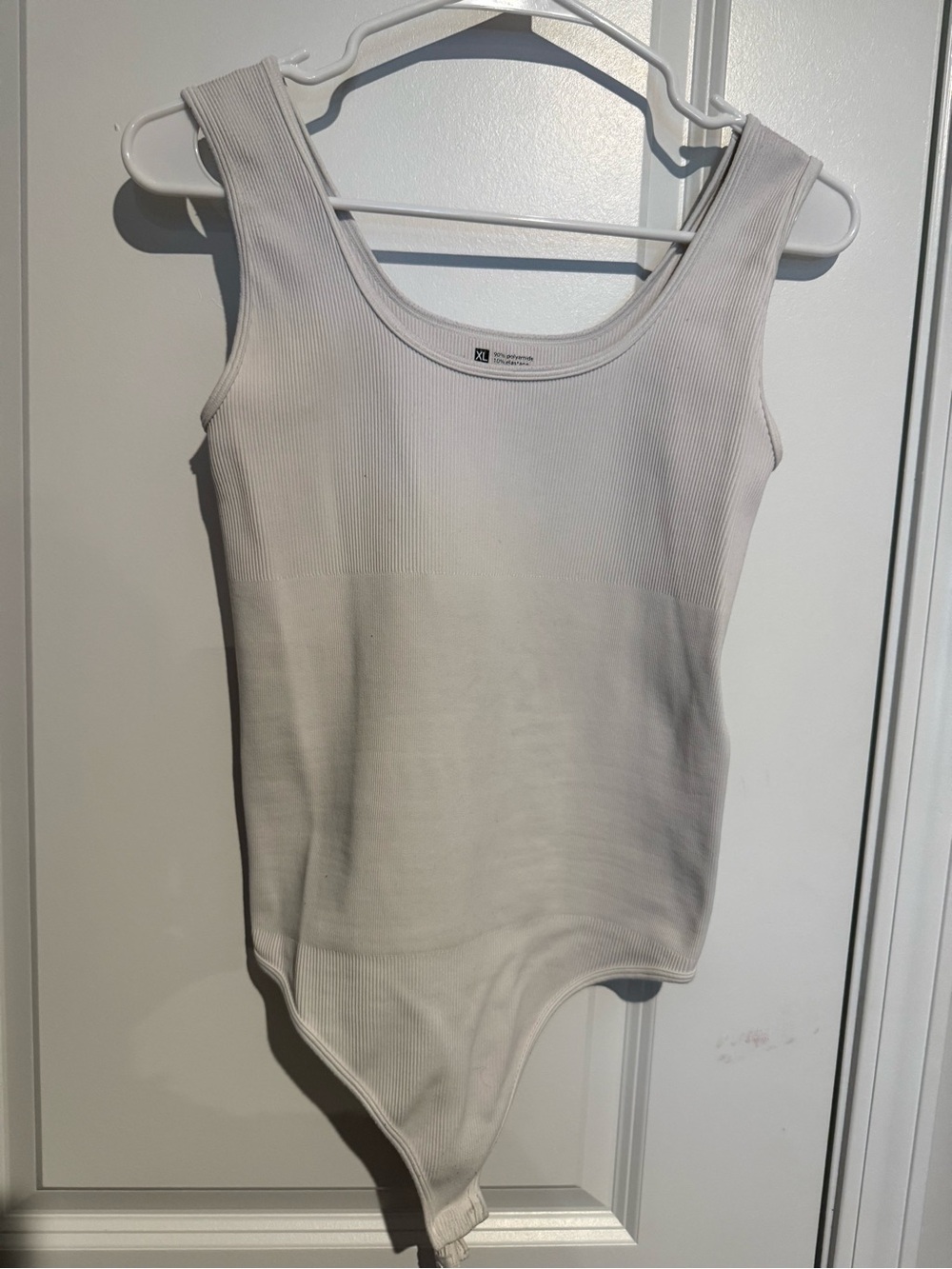 White Ribbed Scoop-Neck Bodysuit
